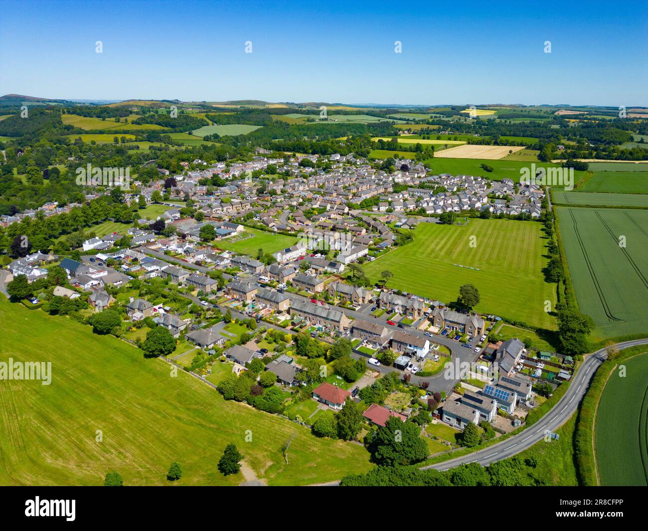 Aerial view from drone of village of St Boswells in Scottish Borders