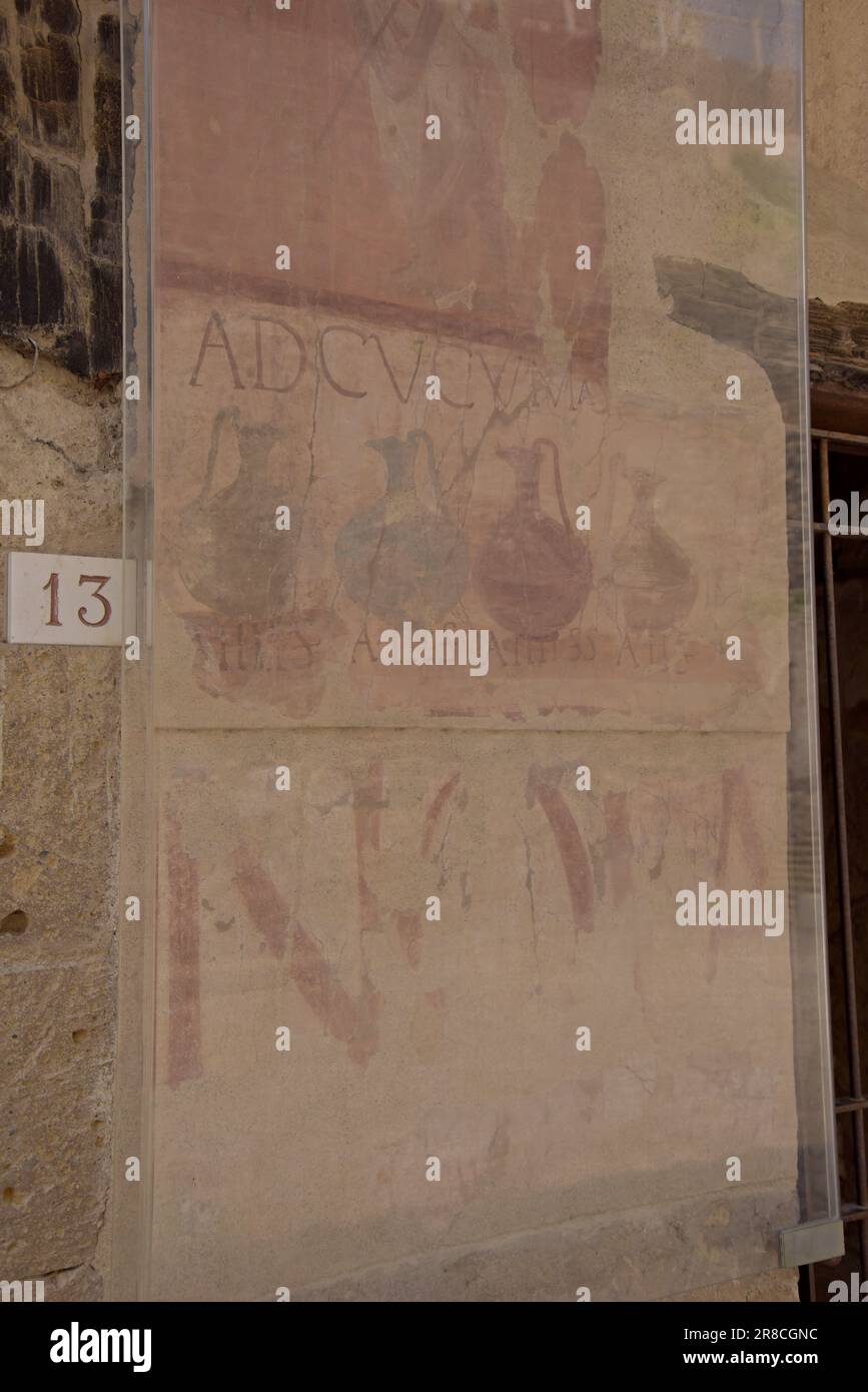 Remains of wall art paintings at the Roman town of Herculaneum, buried ...