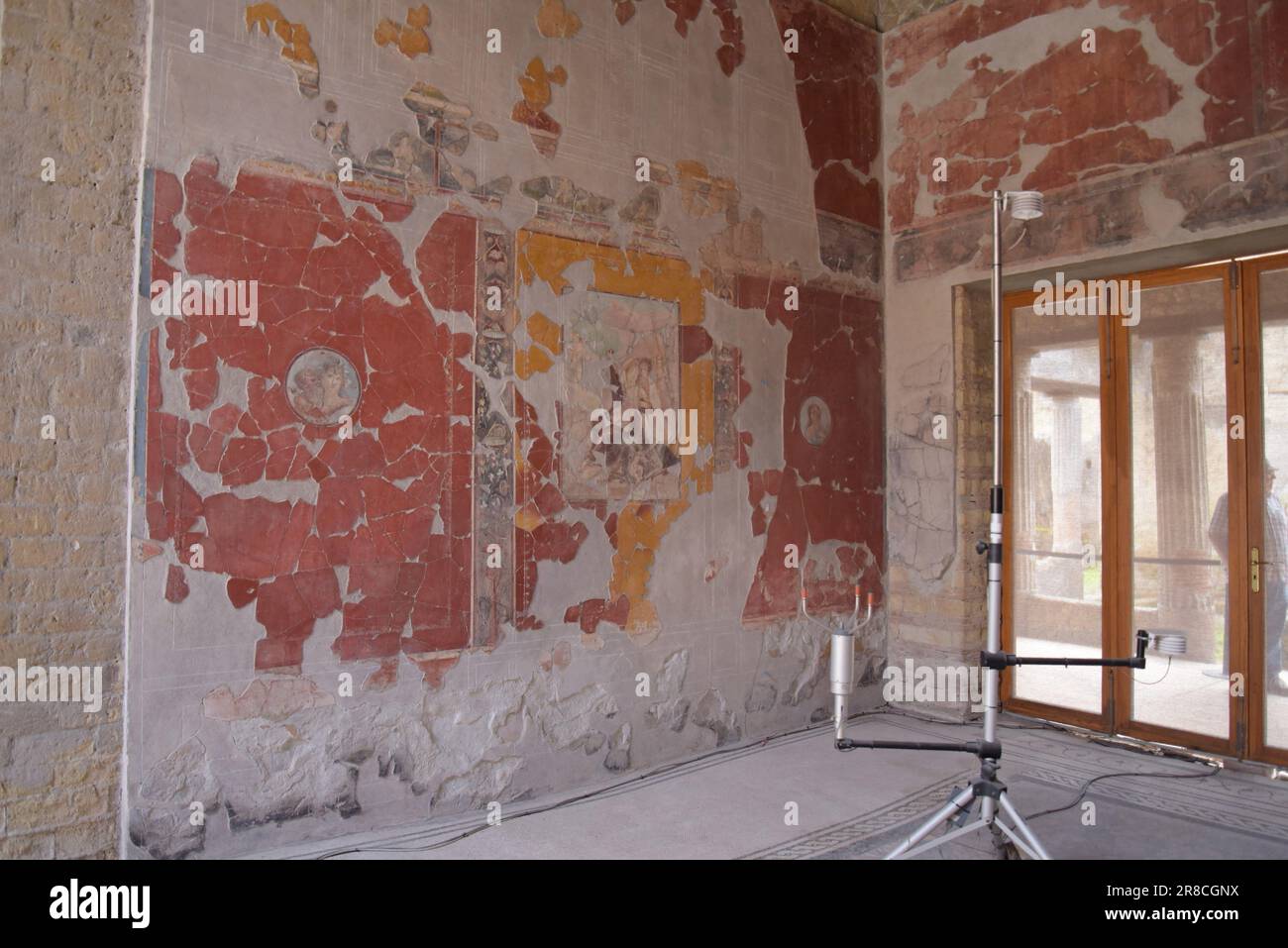 Remains of wall art paintings at the Roman town of Herculaneum, buried ...