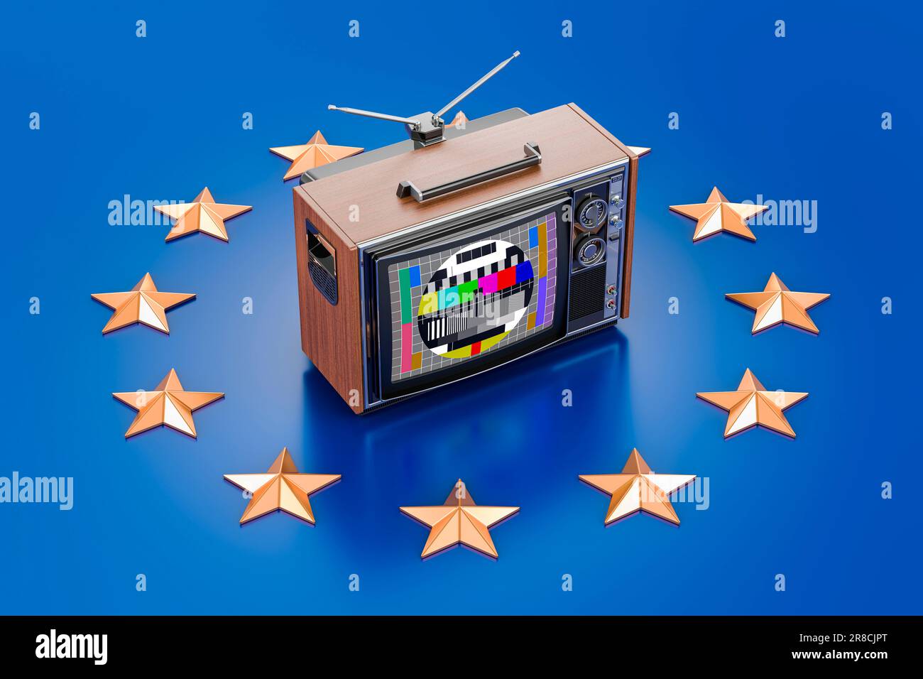 TV set on flag of the EU. European Television concept, 3D rendering Stock Photo Alamy