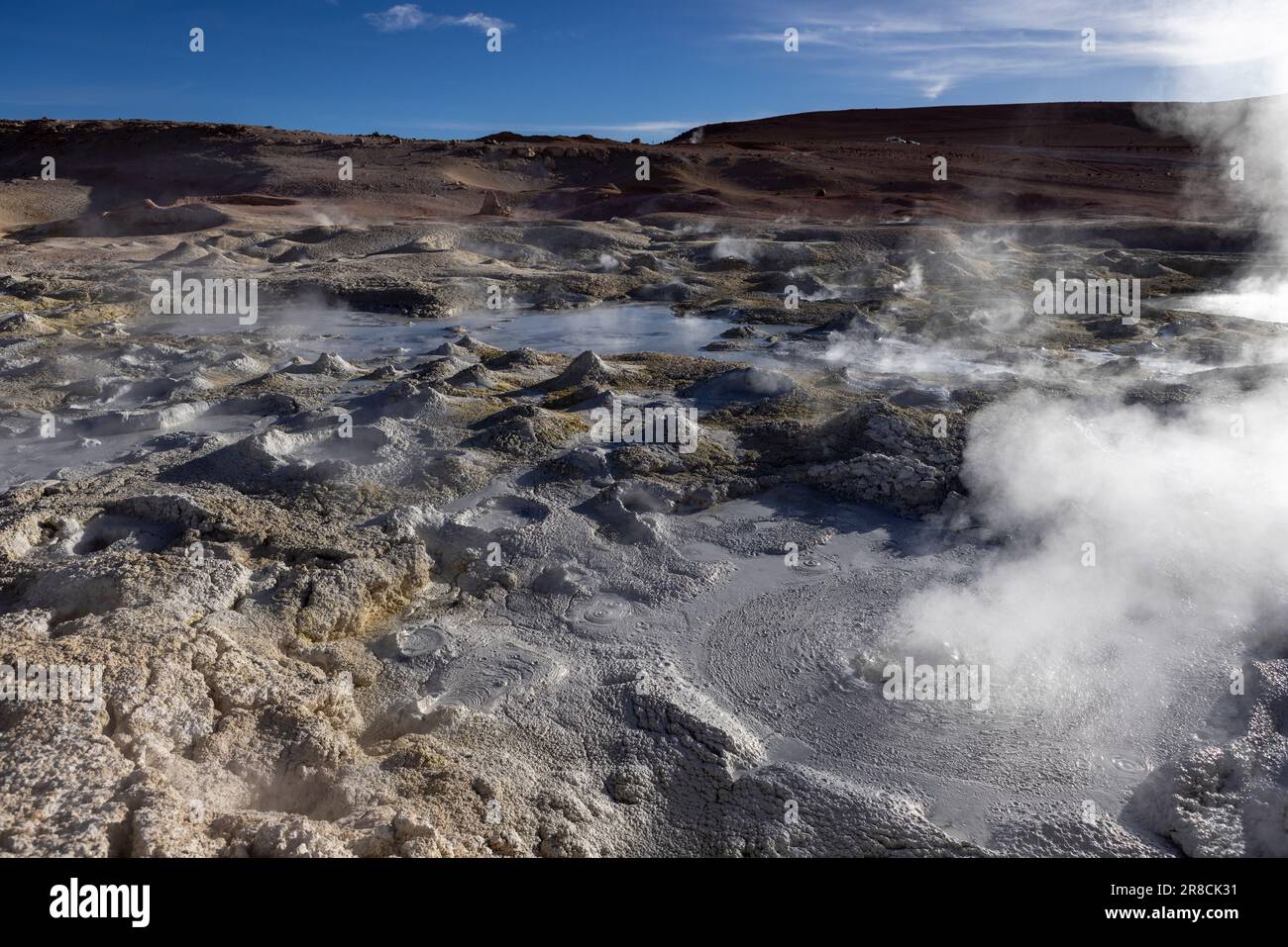 Stunning geothermic field of Sol de Mañana with its steaming geysers ...