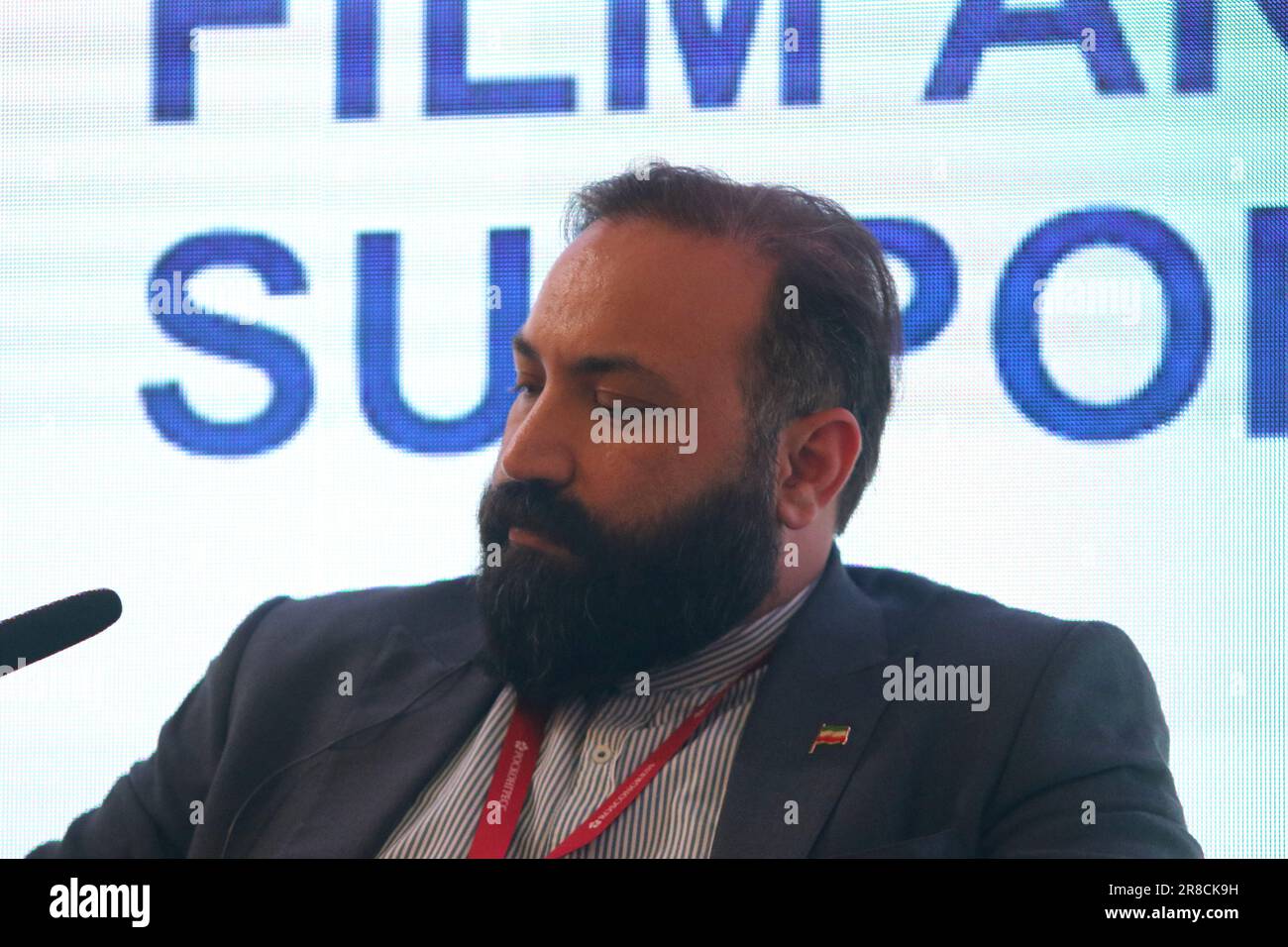 Seyedmahdi Javadi, Chief Executive Officer, Farabi Cinema Foundation,  attends a session on Film and Series Production in Russia Today: Support in  the Stock Photo - Alamy