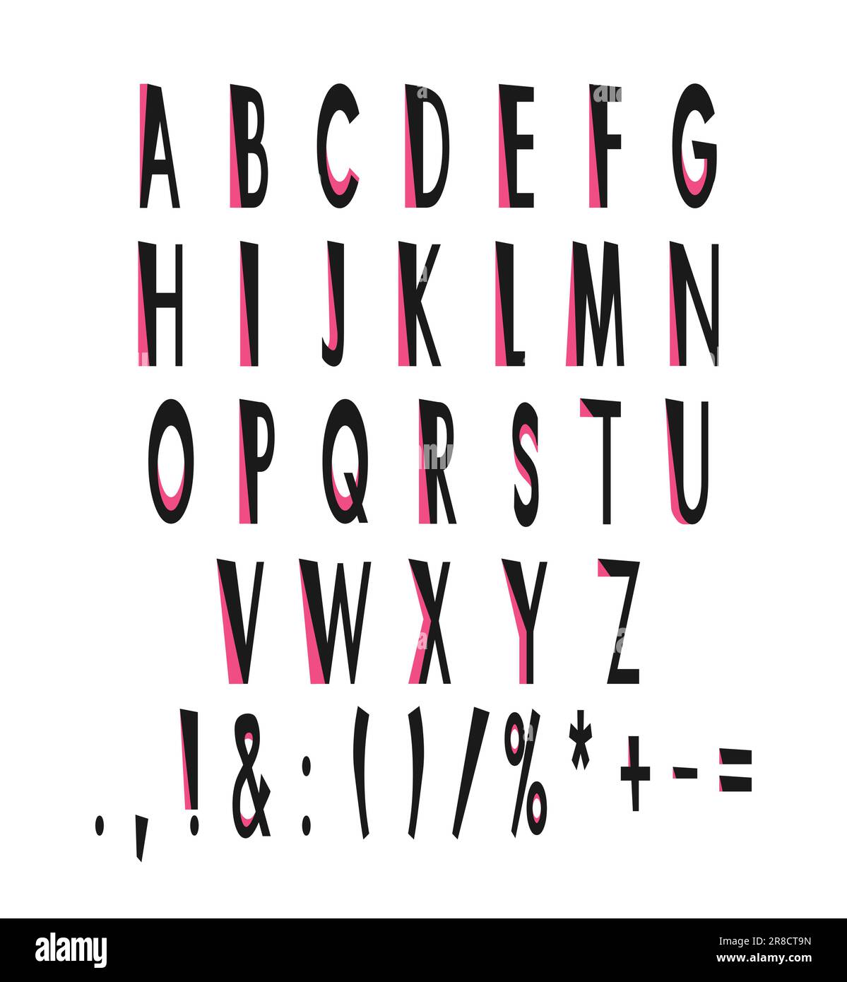 Amusing black, pink decor alphabet set Stock Vector