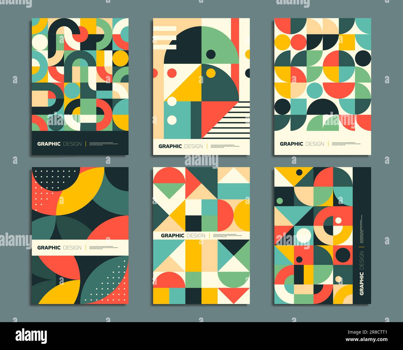 Bauhaus posters with geometric abstract patterns of vector circle ...