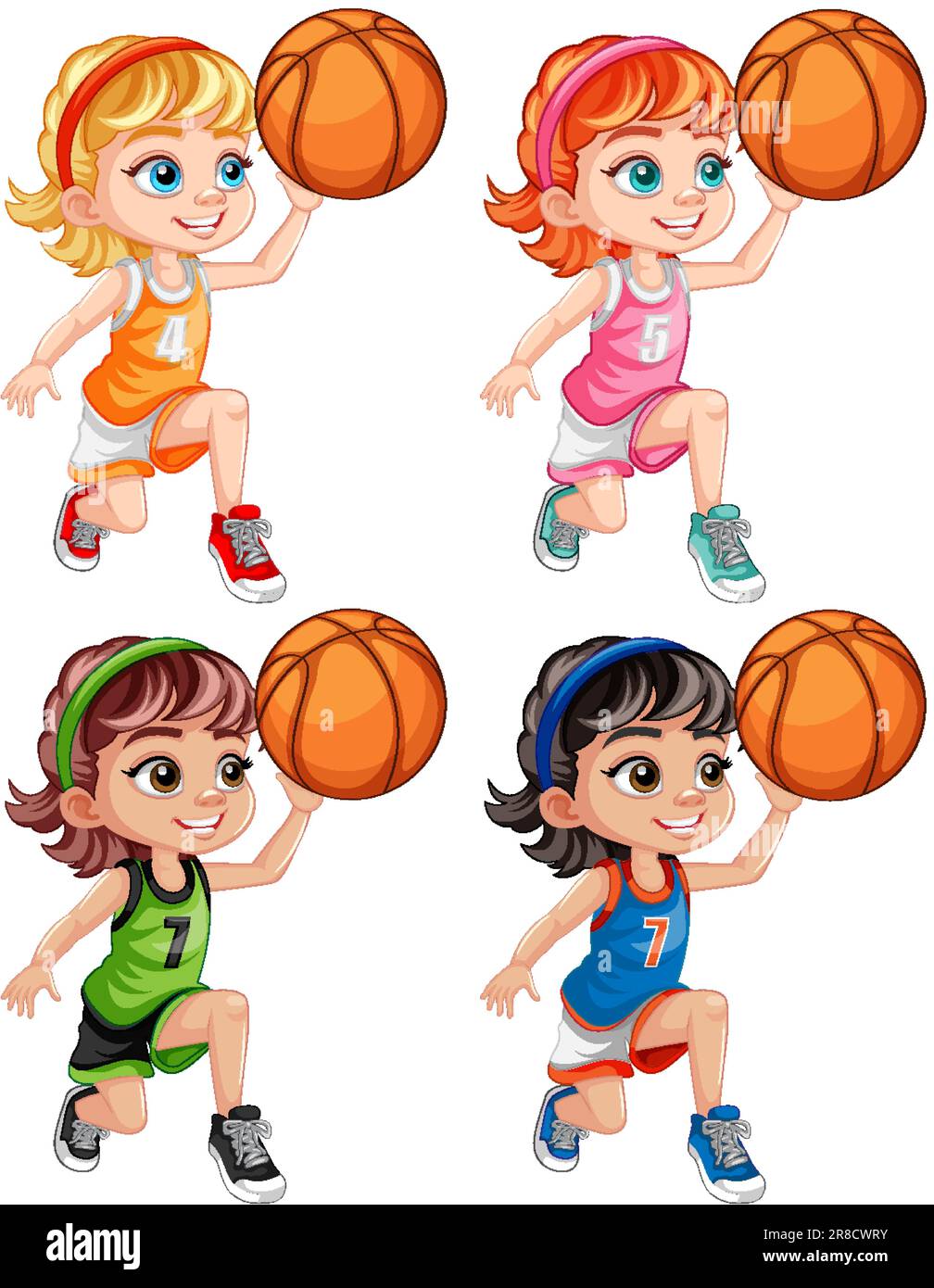 Cute Girls Playing Basketball Collection illustration Stock Vector ...