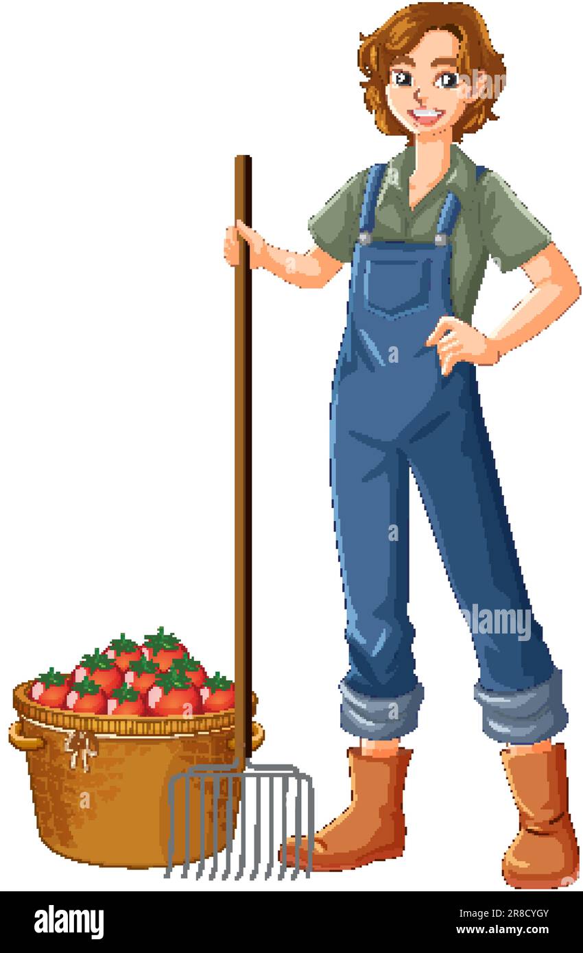 Gardener Woman Holding Rake Tool illustration Stock Vector Image & Art ...