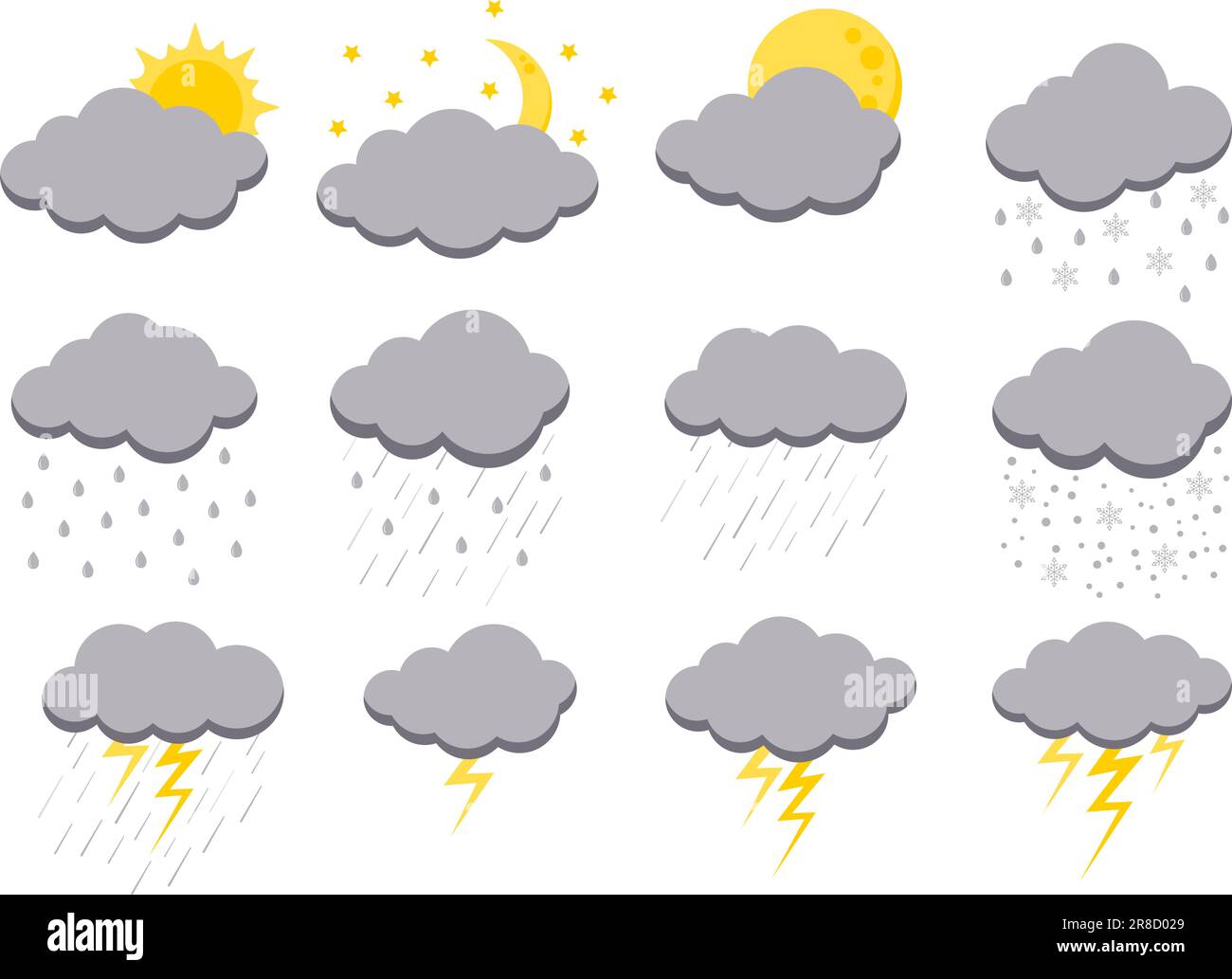 Clouds rain bad weather icon set isolated on white background ...