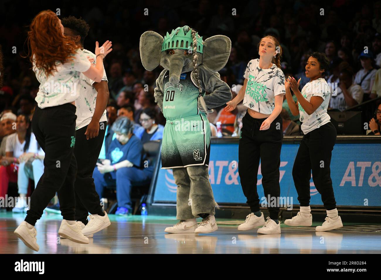 BROOKLYN NY JUNE 18 New York Liberty Mascot Ellie The Elephant brooklyn-ny-june-18-new-york-liberty-mascot-ellie-the-elephant