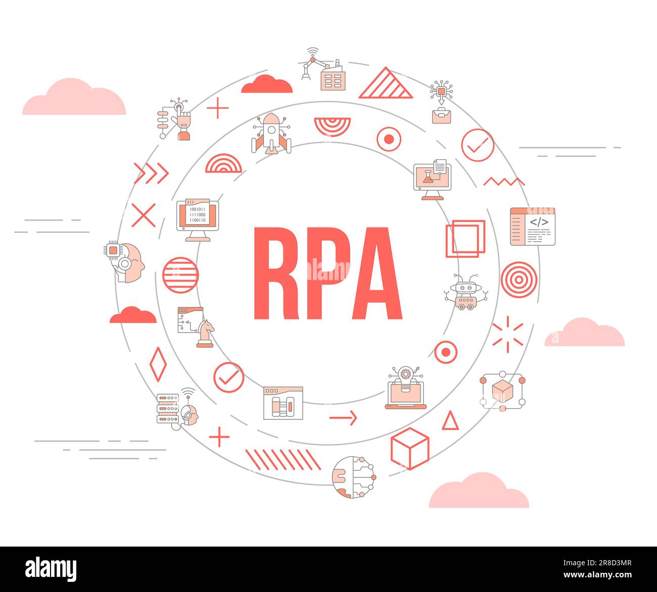 rpa robotic process automation concept with icon set template banner and circle round shape illustration Stock Photo