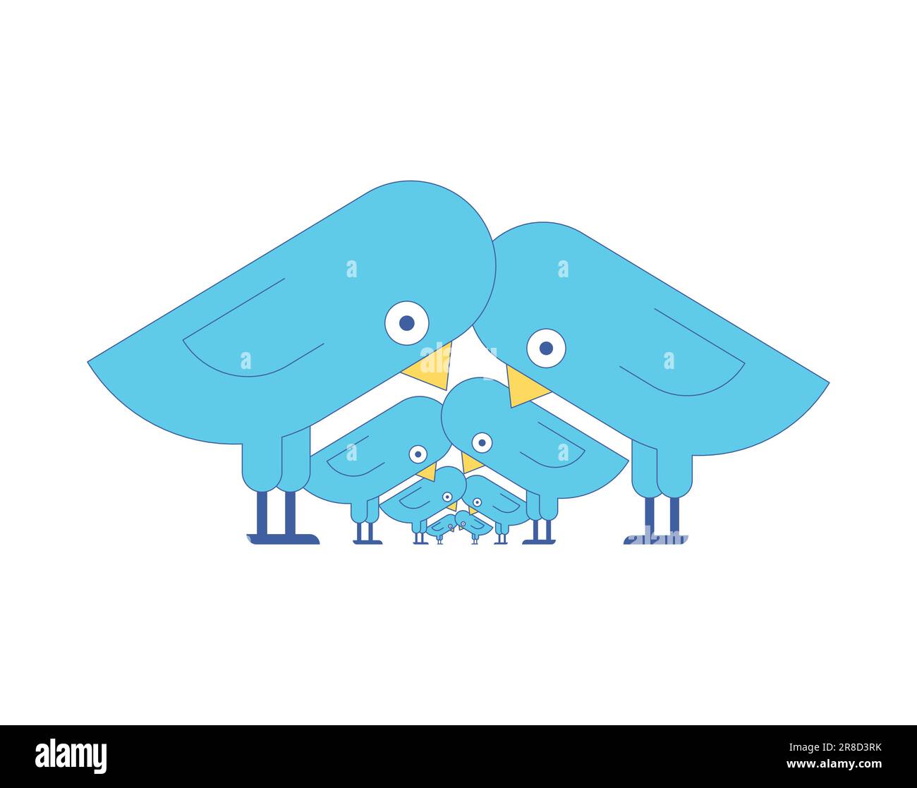 Bird family. Generation of blue birds. cartoon characters Stock Vector