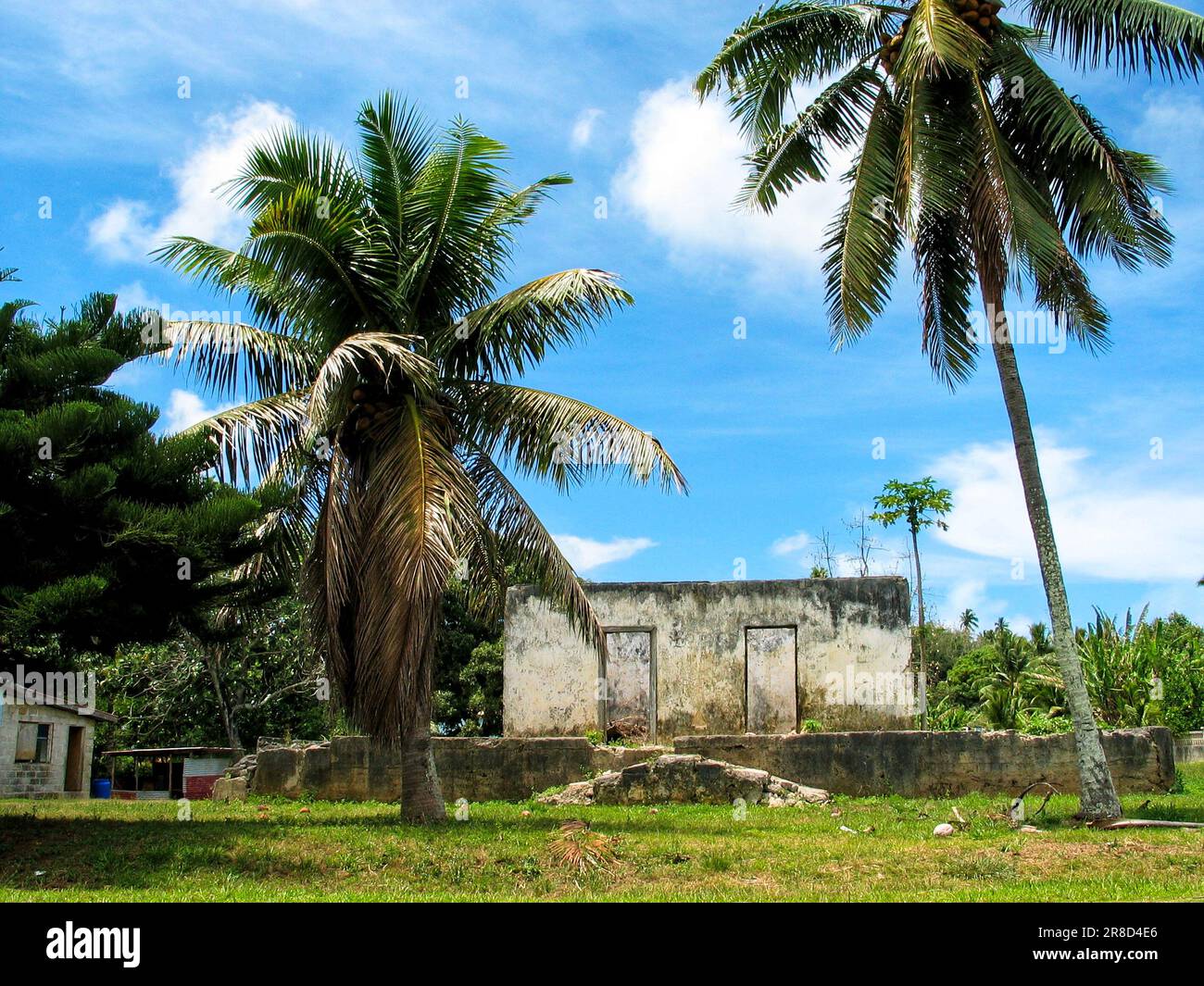 A house destroyed by a hurricane on a tropical island, Pacific, Cook Islands. Stock Photo