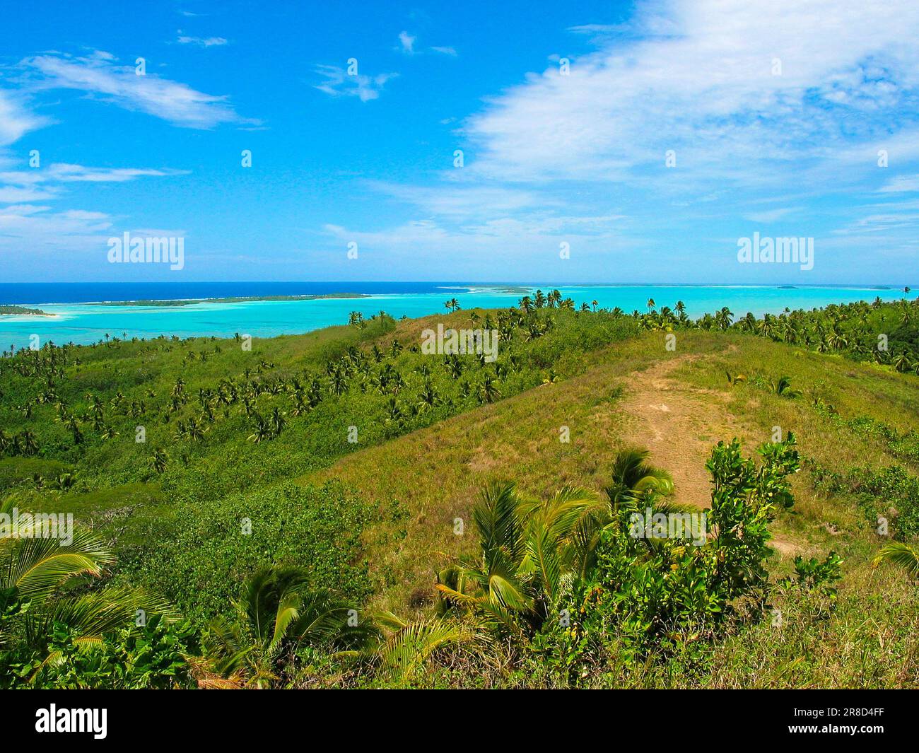 Landscape of Aitutaki, cook Islands, view from Maunga Pu hill Stock
