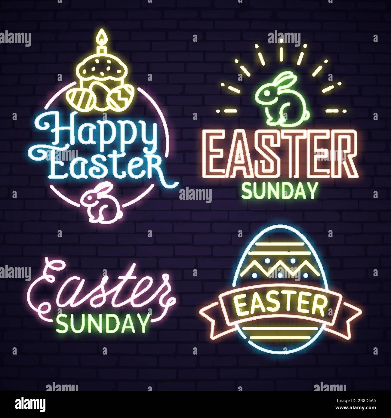 Neon egg with Easter lettering Stock Vector