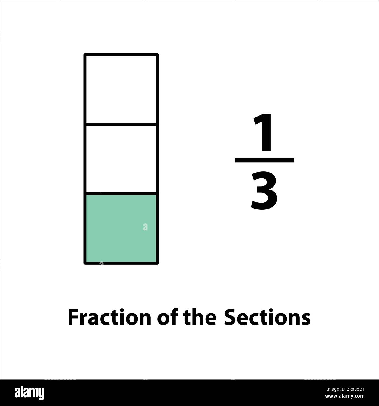 Fraction of the divided into slices 1 by 3. Fractions for Vector flat outline icon. isolated on white background. illustration. Stock Vector