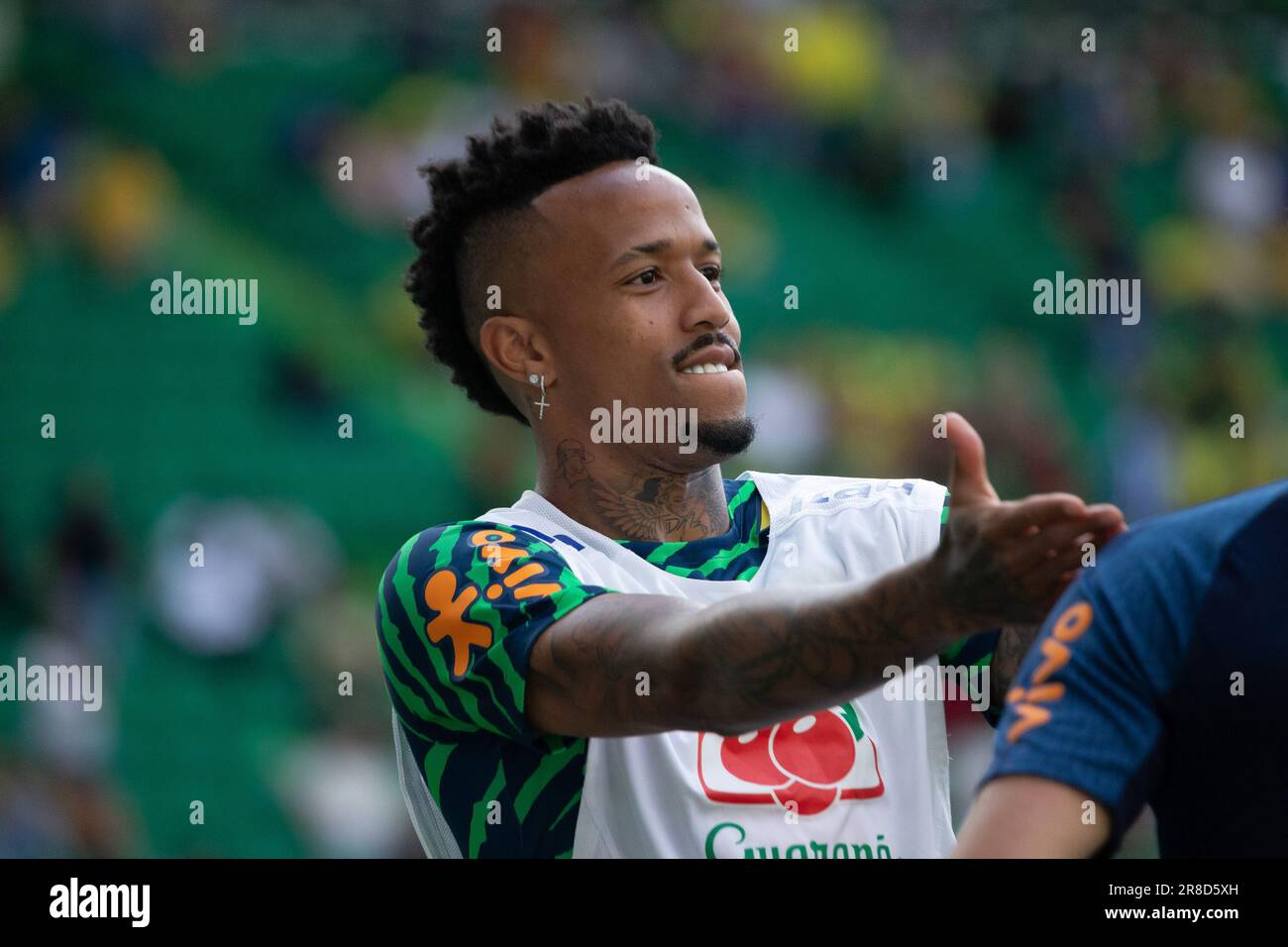 Caracas, Lisbon, Portugal, Portugal. 20th June, 2023. LISBON, PORTUGAL - JUNE 20: Eder MilitÃ£o of Brazil warms up before a match between Brazil and Senegal as part of Internacional Friendly at José Alvalade Stadium on June 20, 2023 in Caracas, Portugal. (Credit Image: © Sergio Mendes/PX Imagens via ZUMA Press Wire) EDITORIAL USAGE ONLY! Not for Commercial USAGE! Stock Photo