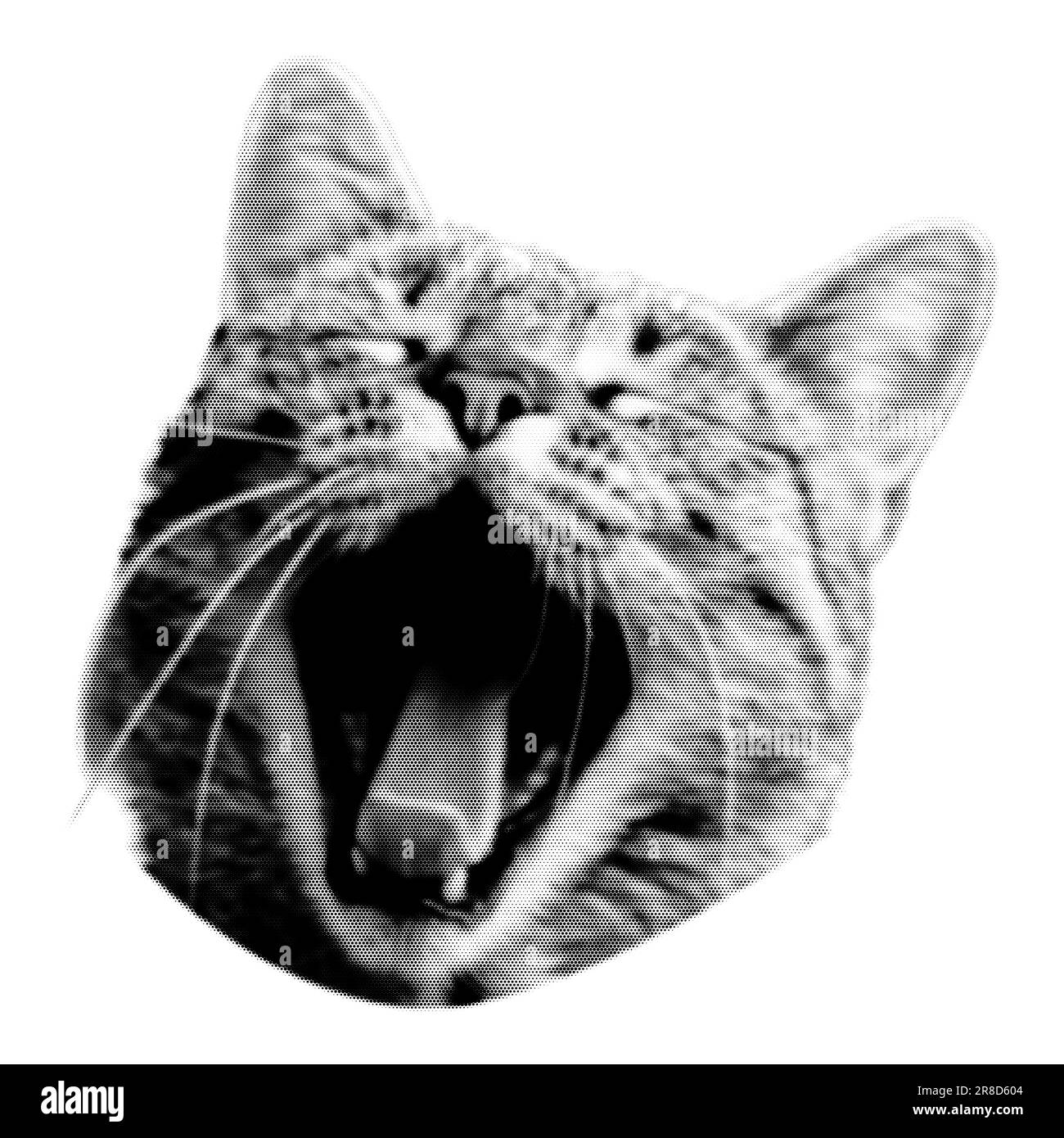 Screaming cat collage. Design element in trendy dotted pop art style. Retro halftone effect. Vector illustration with vintage grunge punk cutout shape Stock Vector