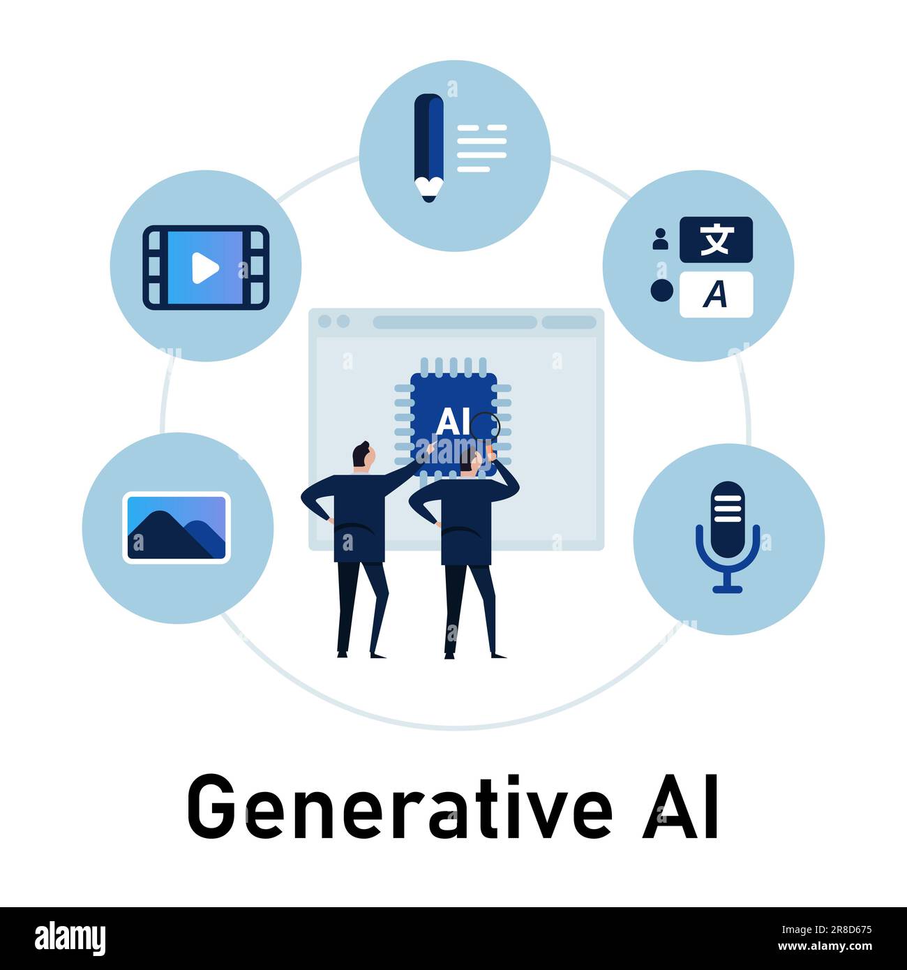 Business people discuss generative AI generated created by artificial intelligence Stock Vector