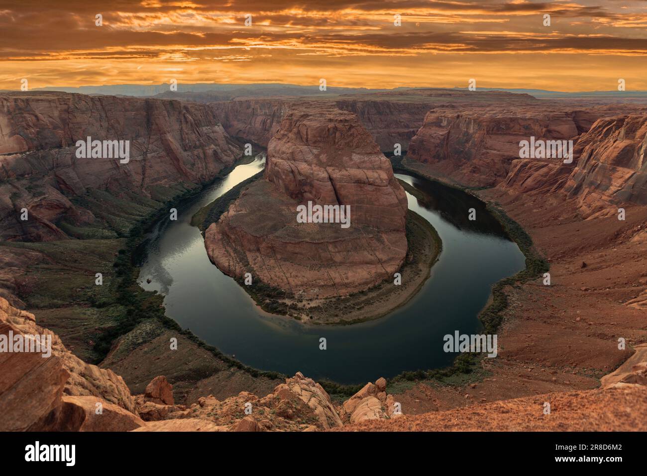Sunset view of Horseshoe Bend and the Colorado River near Page, Arizona. Stock Photo