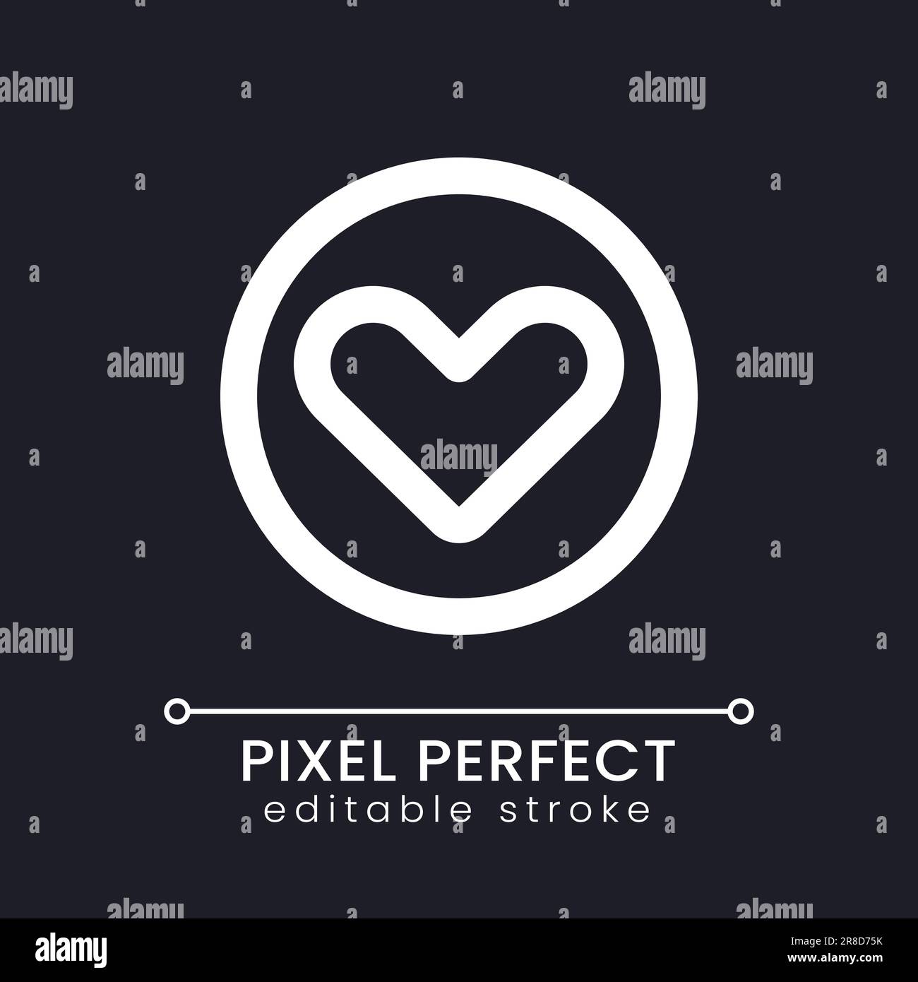 Heart pixel perfect white linear ui icon for dark theme Stock Vector