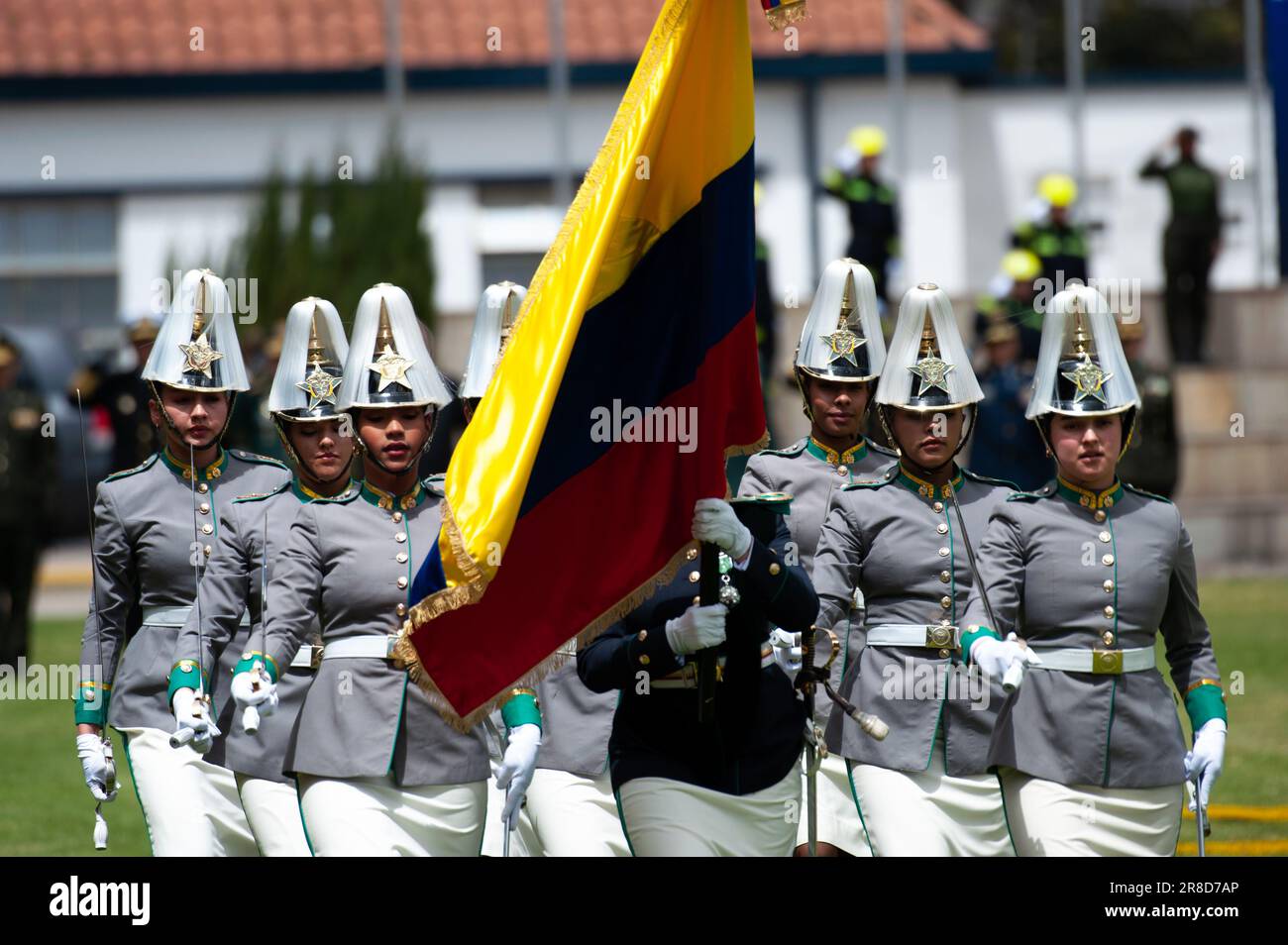 Bogota, Colombia. 20th June, 2023. Colombian police cadets parade during the promotion to general of the Police Director William Rene Salamanca, at the General Santander Police Academy in Bogota, Colombia on June 20, 2023. Photo by: Chepa Beltran/Long Visual Press Credit: Long Visual Press/Alamy Live News Stock Photo