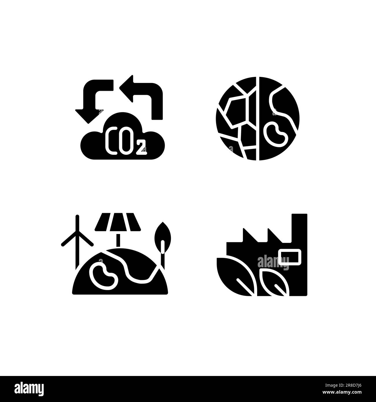 Global nature protection black glyph icons set on white space Stock ...