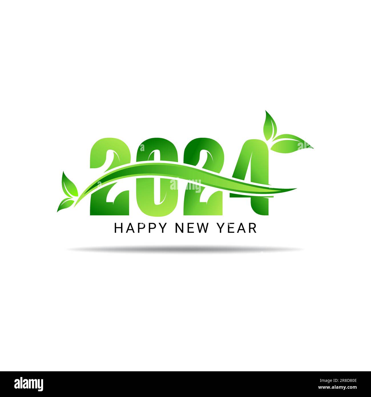 2024 Happy new year with natural green leaves design. 2024 New year