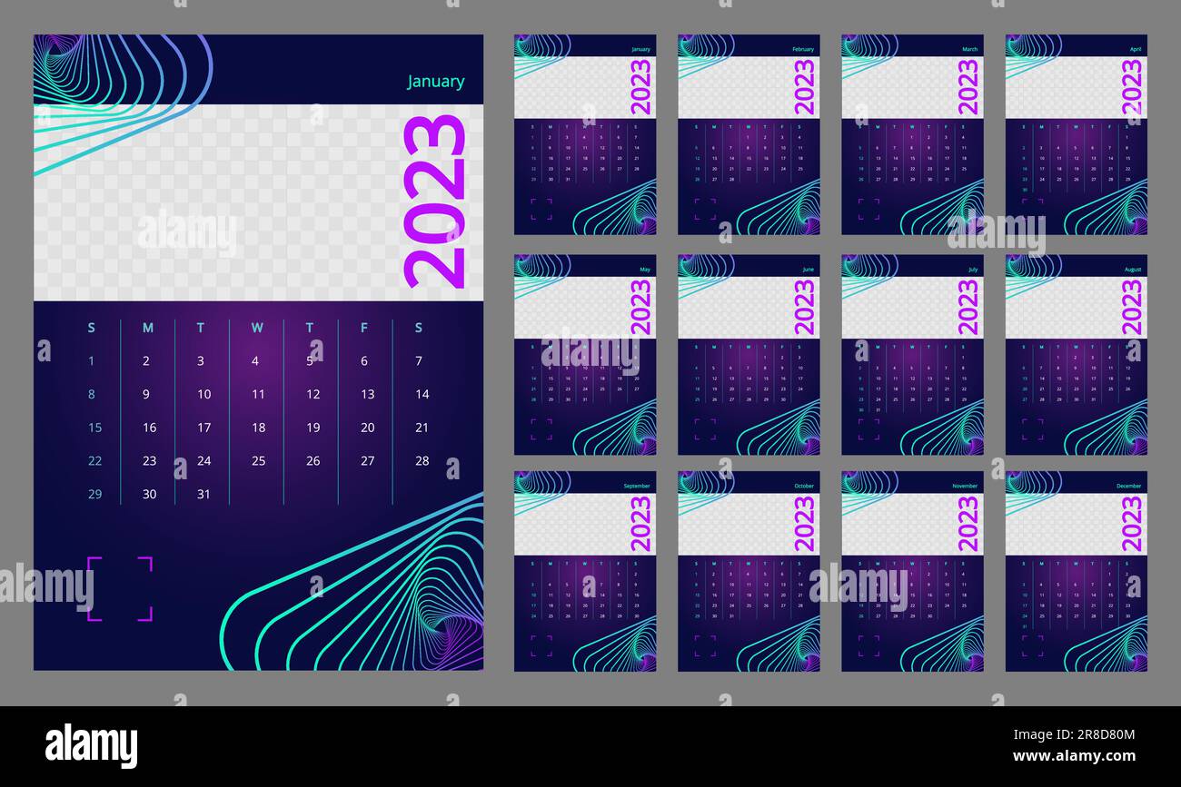 Virtual reality integration wall calendar design template for 2023 year