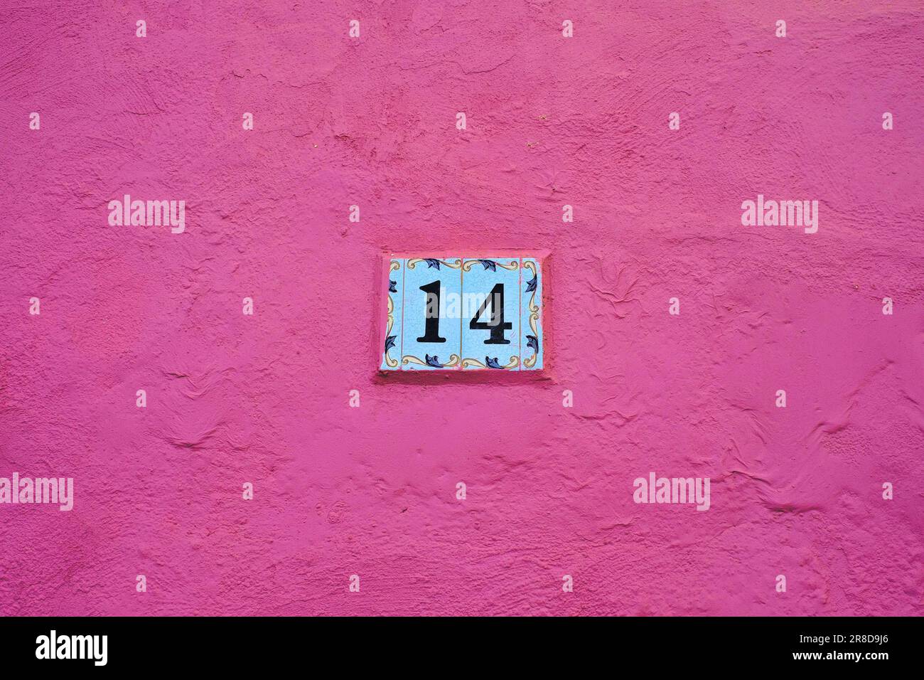 number 14, fourteen, a decorative house number on tiles in Spain Stock ...