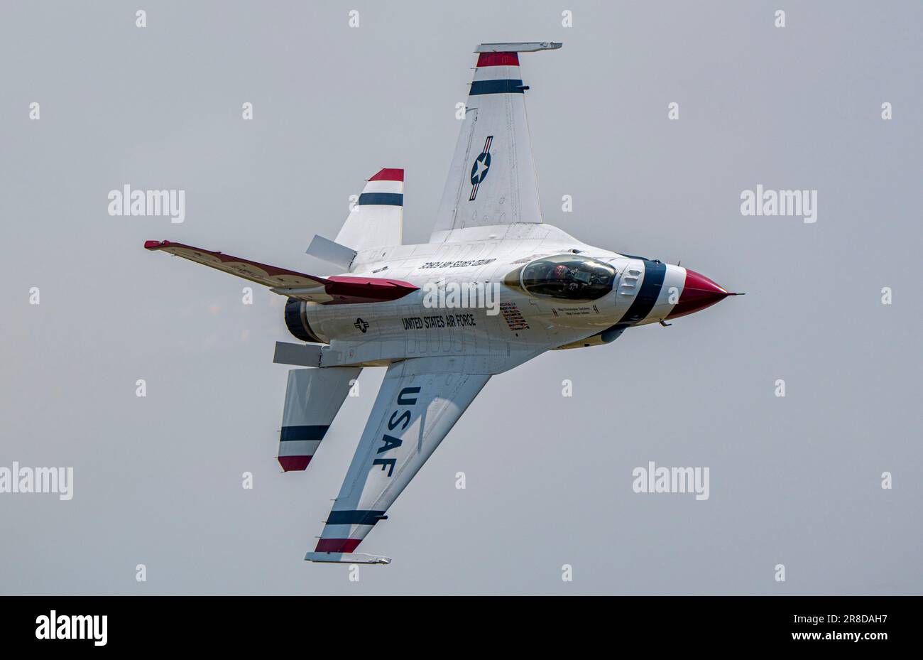 The United States Air Force Air Demonstration Squadron 'Thunderbirds' perform in Latrobe, Pennsylvania, June 15-18, 2023. The Thunderbirds headlined the Westmoreland Air Show to demonstrate the pride, precision, and professionalism of the 695,000 total force American Airmen across the globe. (U.S. Air Force photo by Staff Sgt. Dakota Carter) Stock Photo