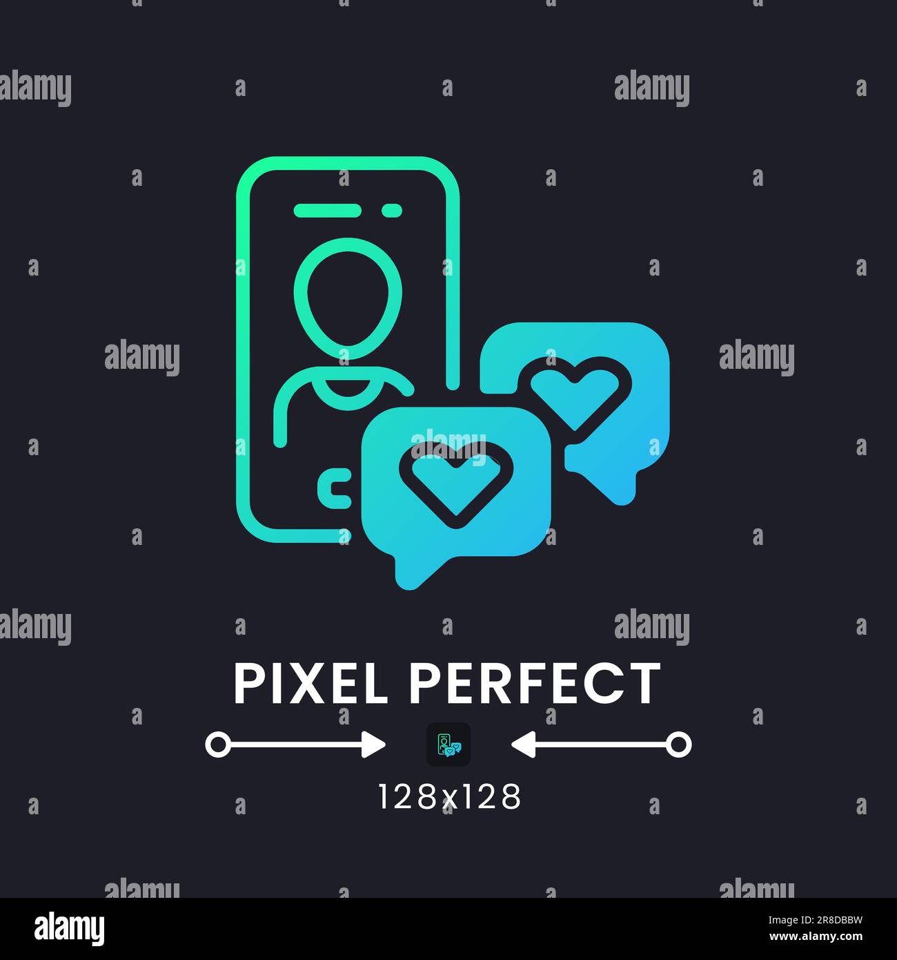 Dating app blue solid gradient desktop icon on black Stock Vector