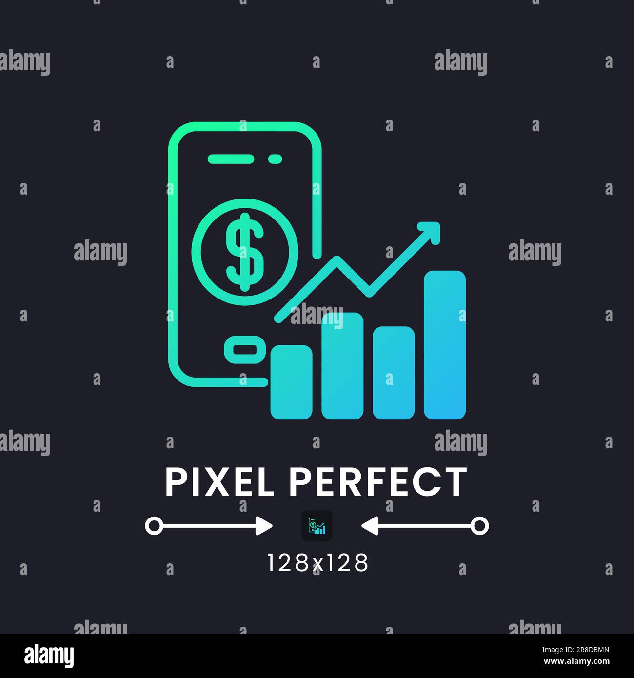 Personal finance app blue solid gradient desktop icon on black Stock Vector