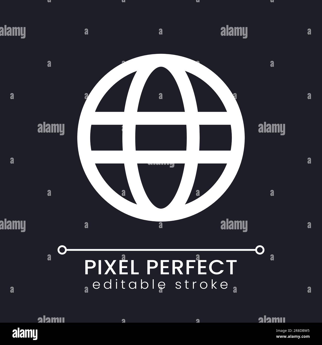 Globe pixel perfect white linear ui icon for dark theme Stock Vector