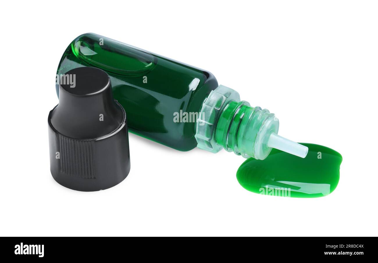 Bottle of green food coloring on white background Stock Photo Alamy