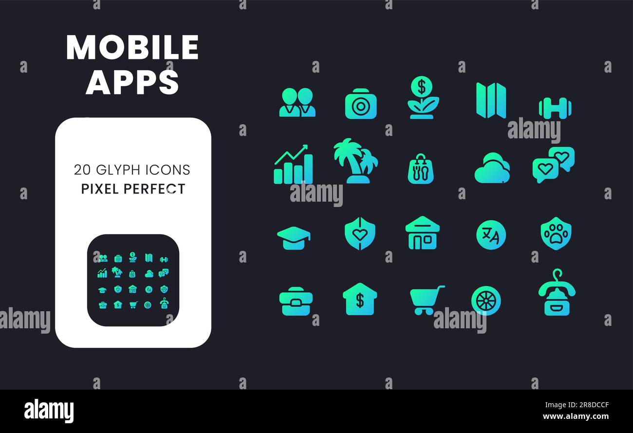 Mobile apps blue solid gradient desktop icons Stock Vector