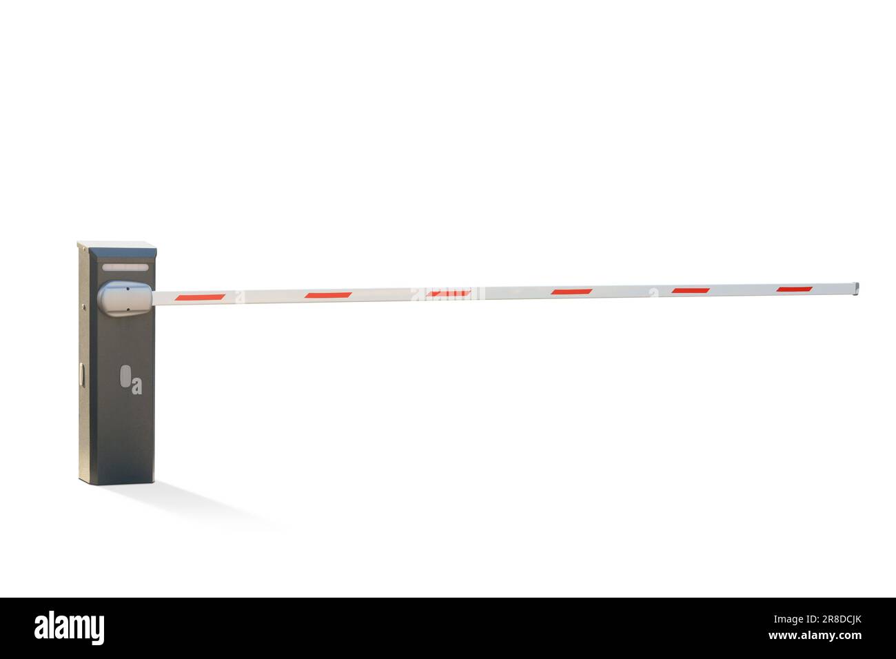 One closed boom barrier isolated on white Stock Photo