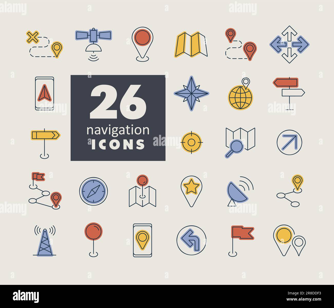 Maps, location, navigation vector isolated icons set. Graph symbol for ...