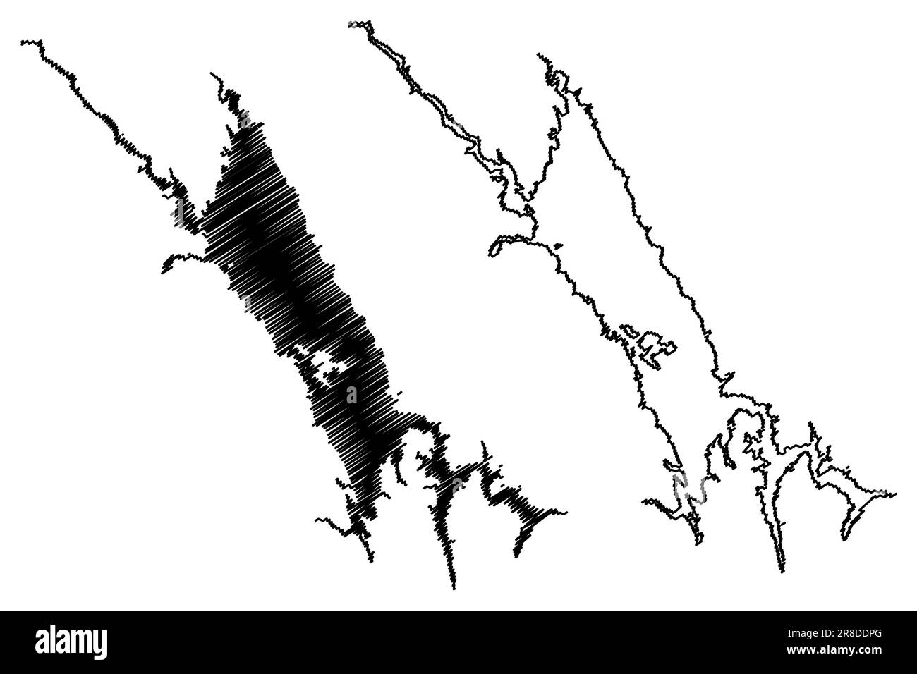 Lake Berryessa Reservoir (United States of America, North America, us, usa, California) map vector illustration, scribble sketch Monticello Dam map Stock Vector