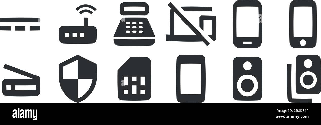 Set of 12 icons Hardware. A set vector icons. Simple Set. Linear icons