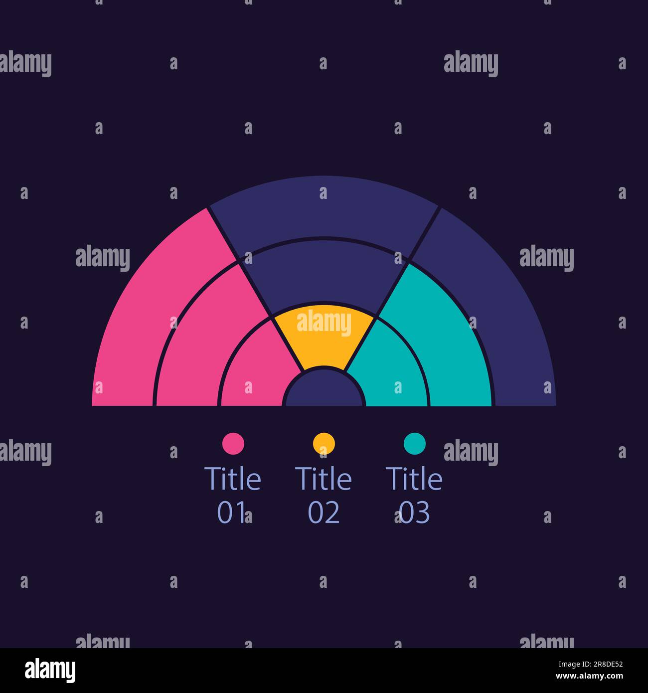 Semicircle infographic diagram design element for dark theme Stock Vector
