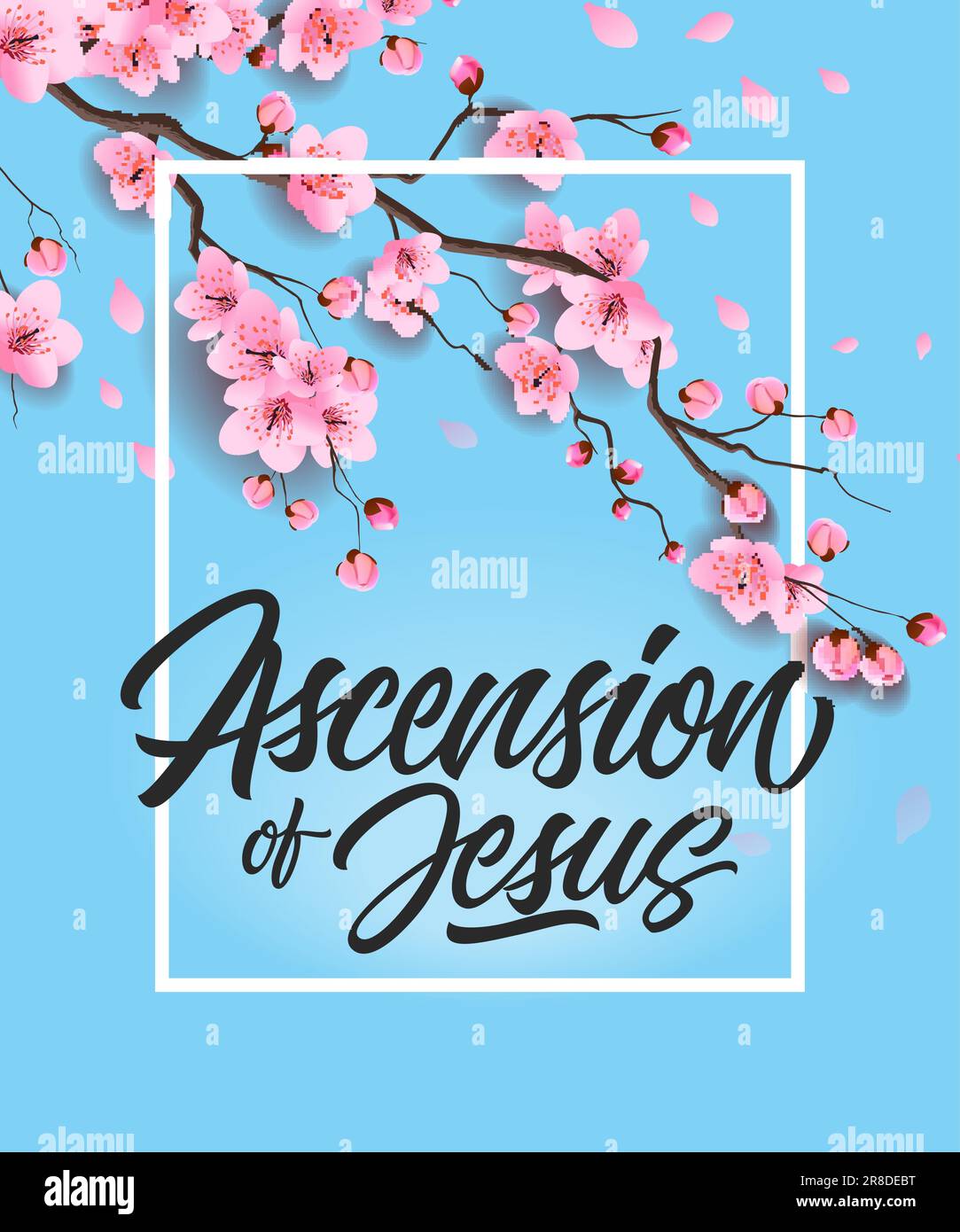 Ascension of Jesus Poster with Cherry Tree Stock Vector