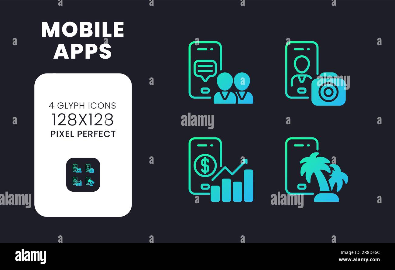 Mobile apps blue solid gradient desktop icons Stock Vector