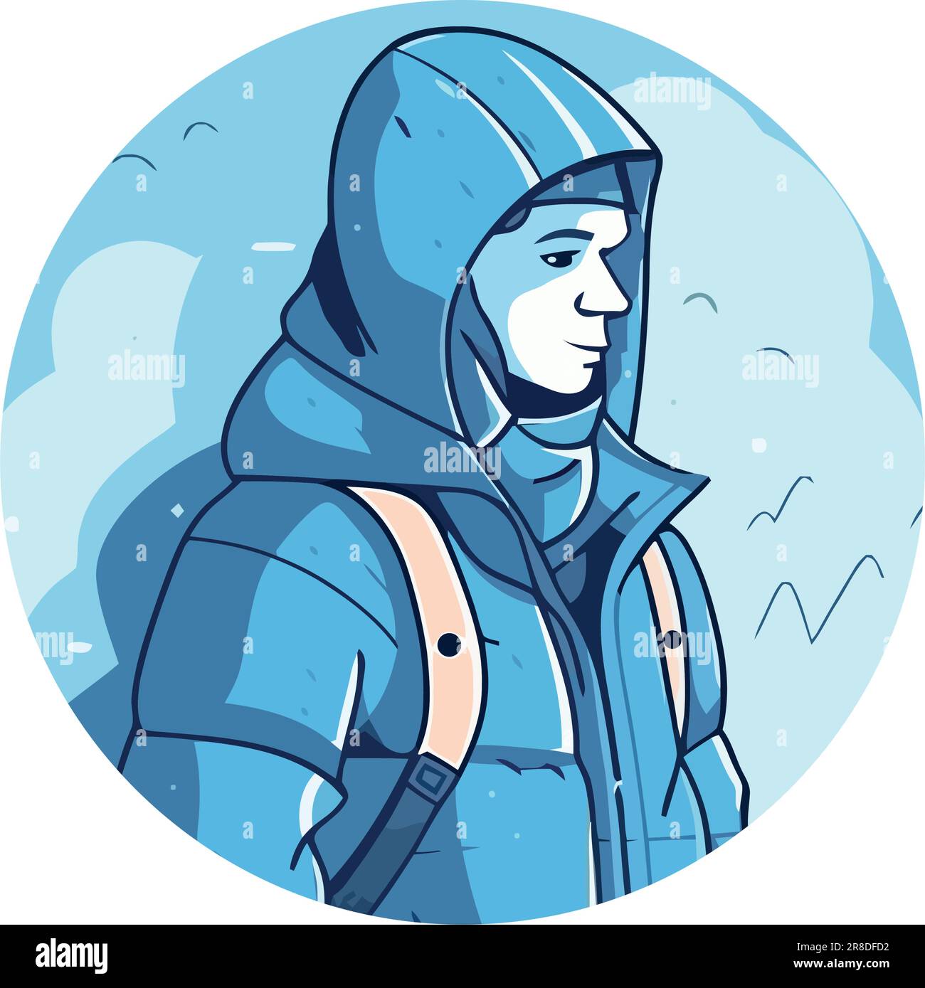 One person walking with backpack in winter Stock Vector