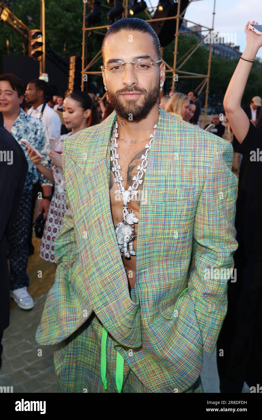 Paris, France. 20/06/2023, Maluma attend the Louis Vuitton Spring/Summer  2024 fashion show during the Paris Fashion Week menswear spring/summer 2024  on June 20, 2023 in Paris, France. Photo by Jerome Dominé/ABACAPRESS.COM  Credit