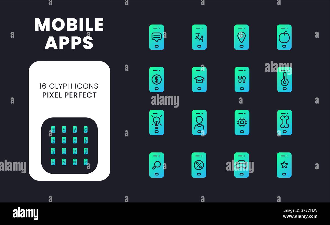 Mobile apps blue solid gradient desktop icons Stock Vector