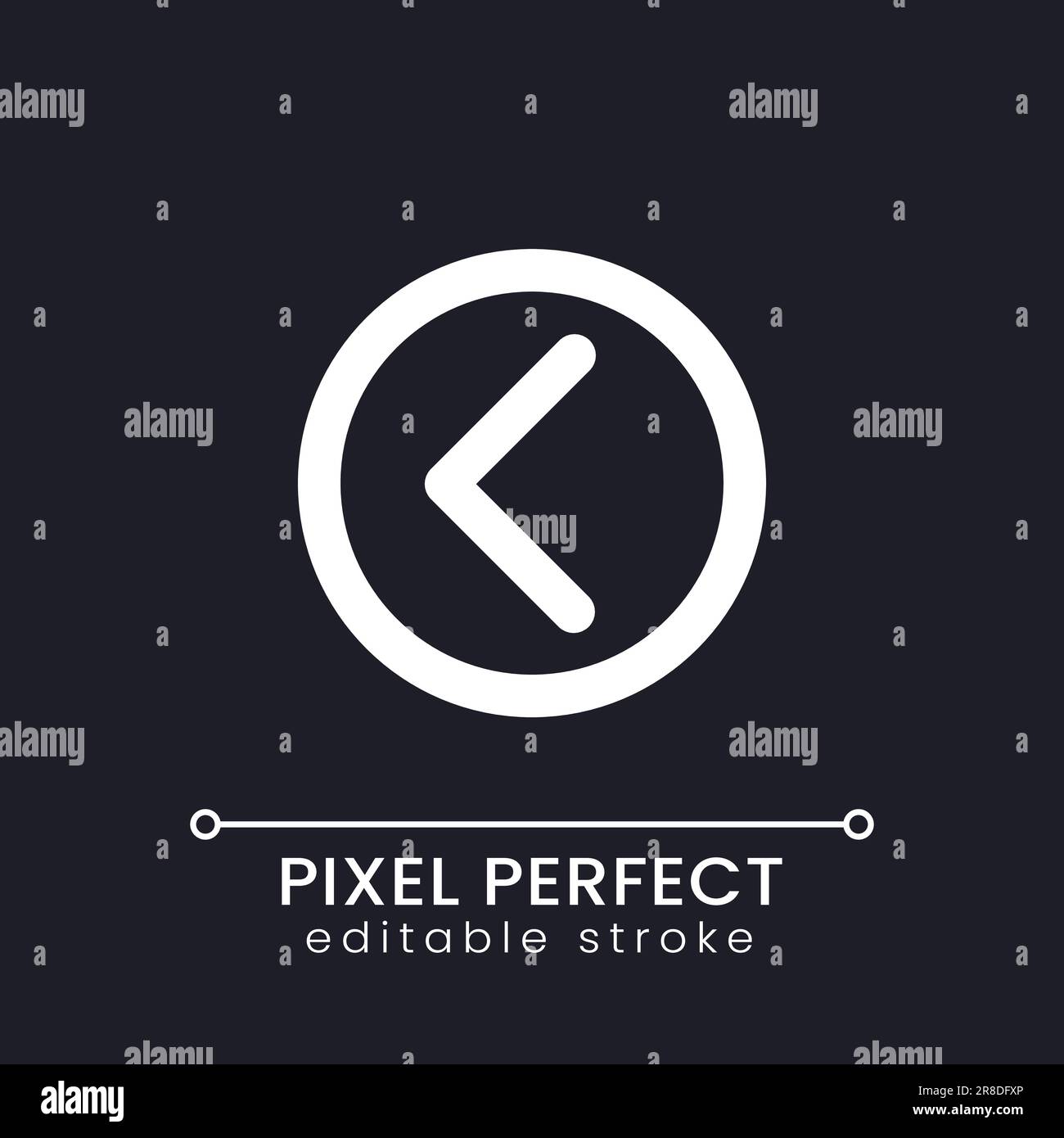 Left direction arrow pixel perfect white linear ui icon for dark theme Stock Vector
