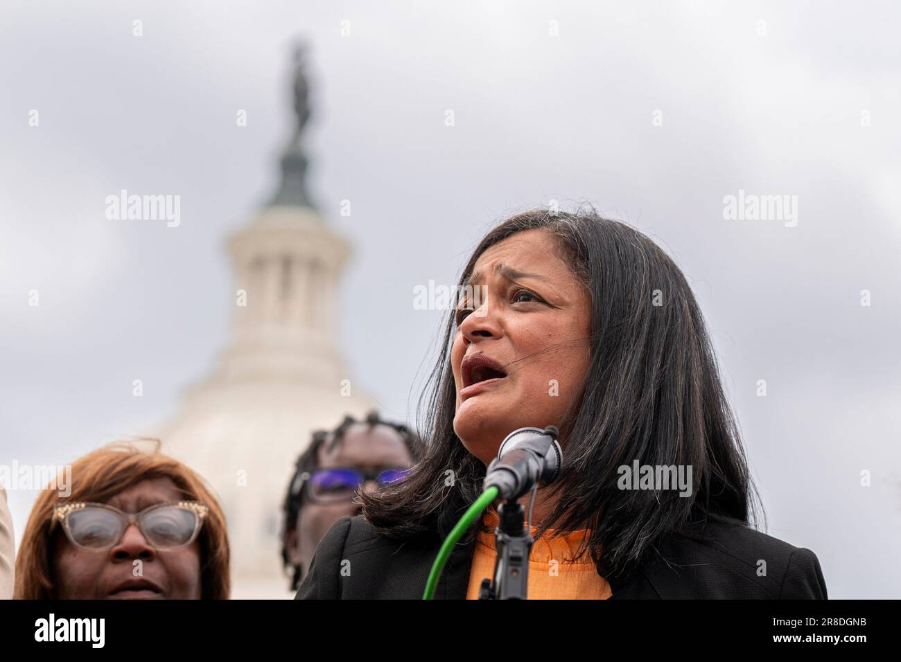 Washington, United States. 20th June, 2023. U.S. Rep. Pramila Jayapal D-WA, holds a news conference to discuss the ways to help the poor and low wealth on Capitol Hill in Washington, DC on Tuesday, June 20, 2023. Photo by Ken Cedeno/UPI Credit: UPI/Alamy Live News Stock Photo