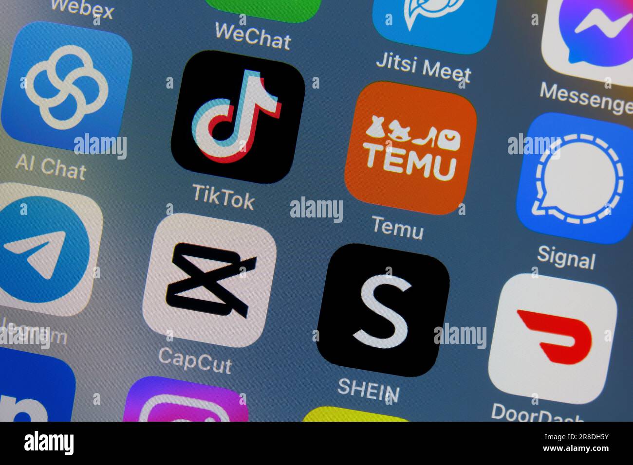 Close-up of a screen with smartphone apps. Stock Photo