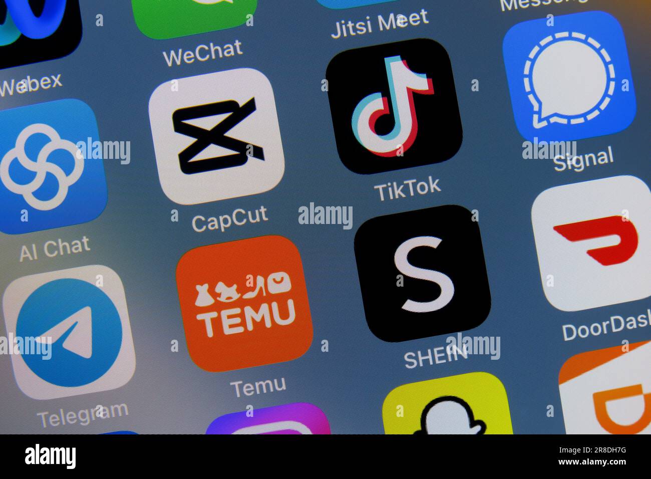 Close-up of a screen with smartphone apps. Stock Photo