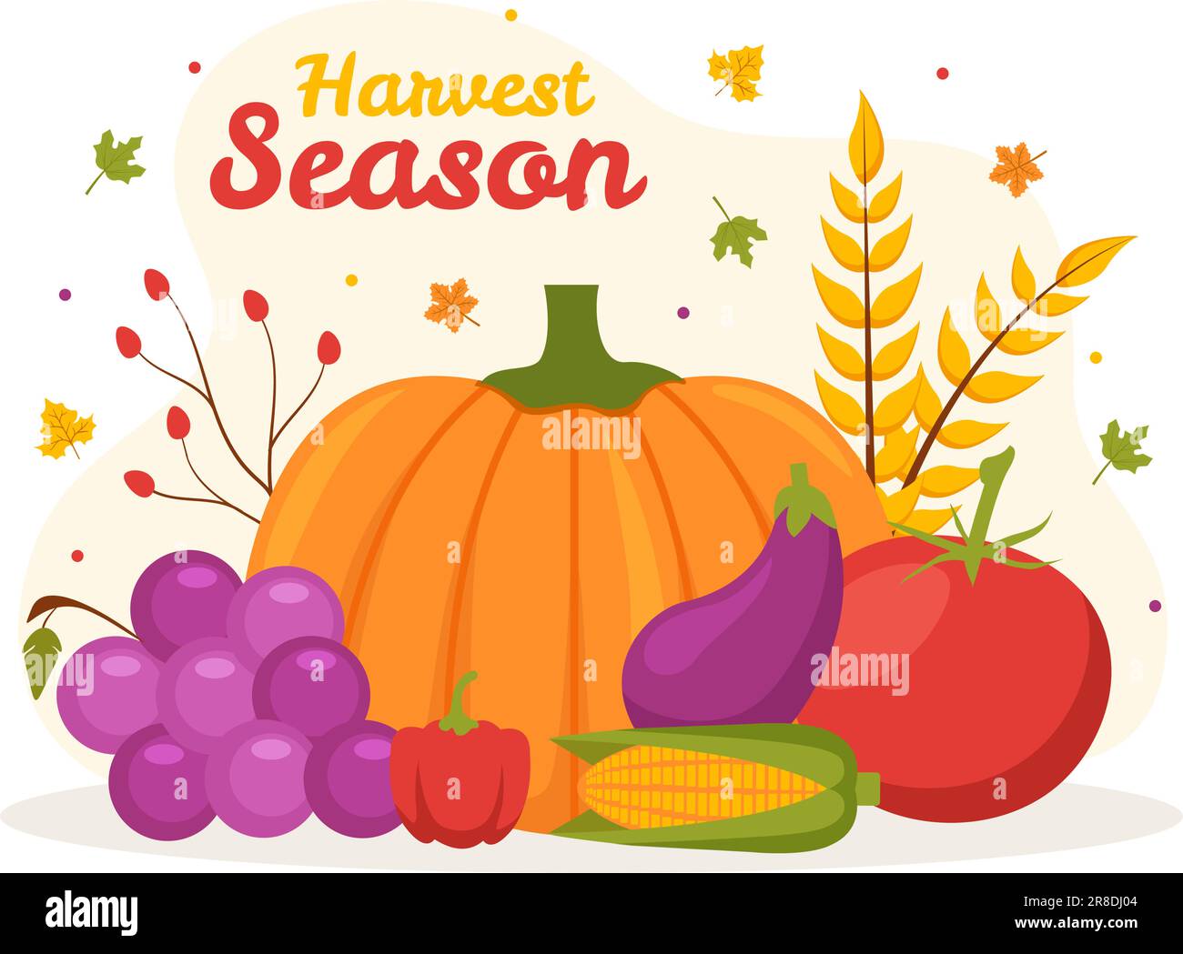 Harvest Season Vector Illustration with Autumn of Pumpkins and Seasonal ...