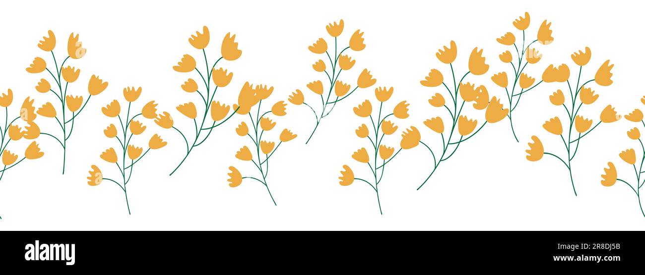 Tulips yellow and orange seamless horizontal border. Stock Vector